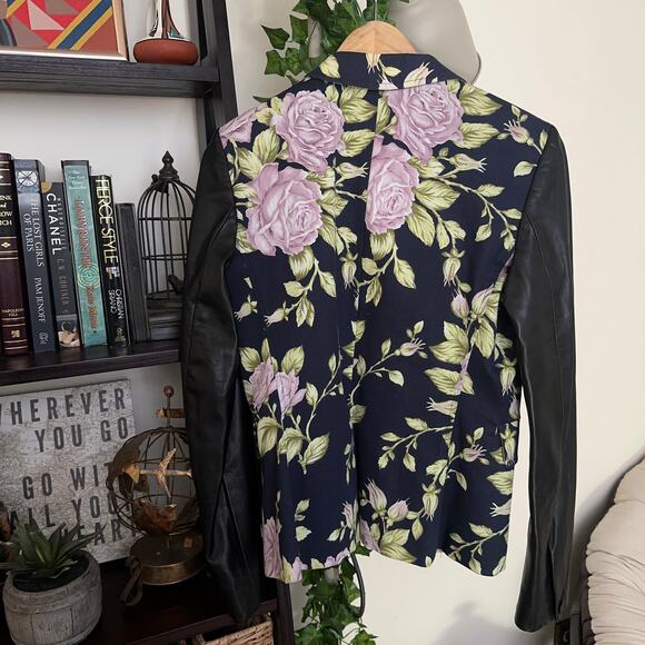 RAG & BONE Bailey Floral Leather Blazer Jacket Roses Purple Black Sz 4 {3T22} - Picture 4 of 6
